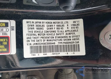 2012 Honda Insight from USA, damaged, VIN JHMZE2H36CS000448